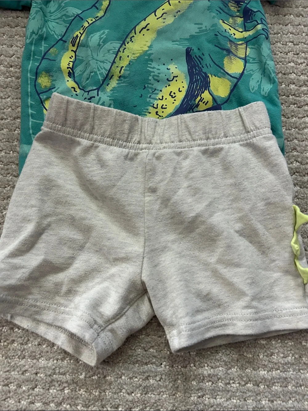 Carter's Teal Dinosaur Tee and Light Gray Shorts Set